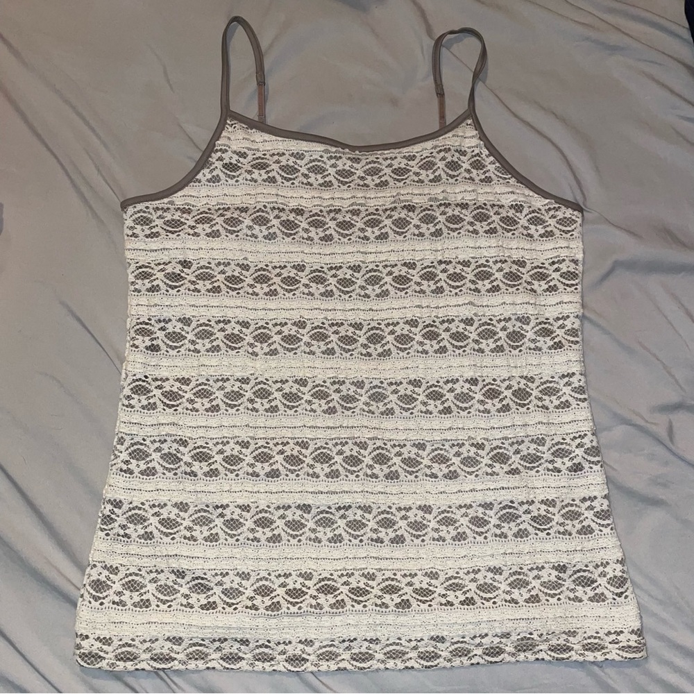 Vanity Lace Tank Top - White/Grey - Large